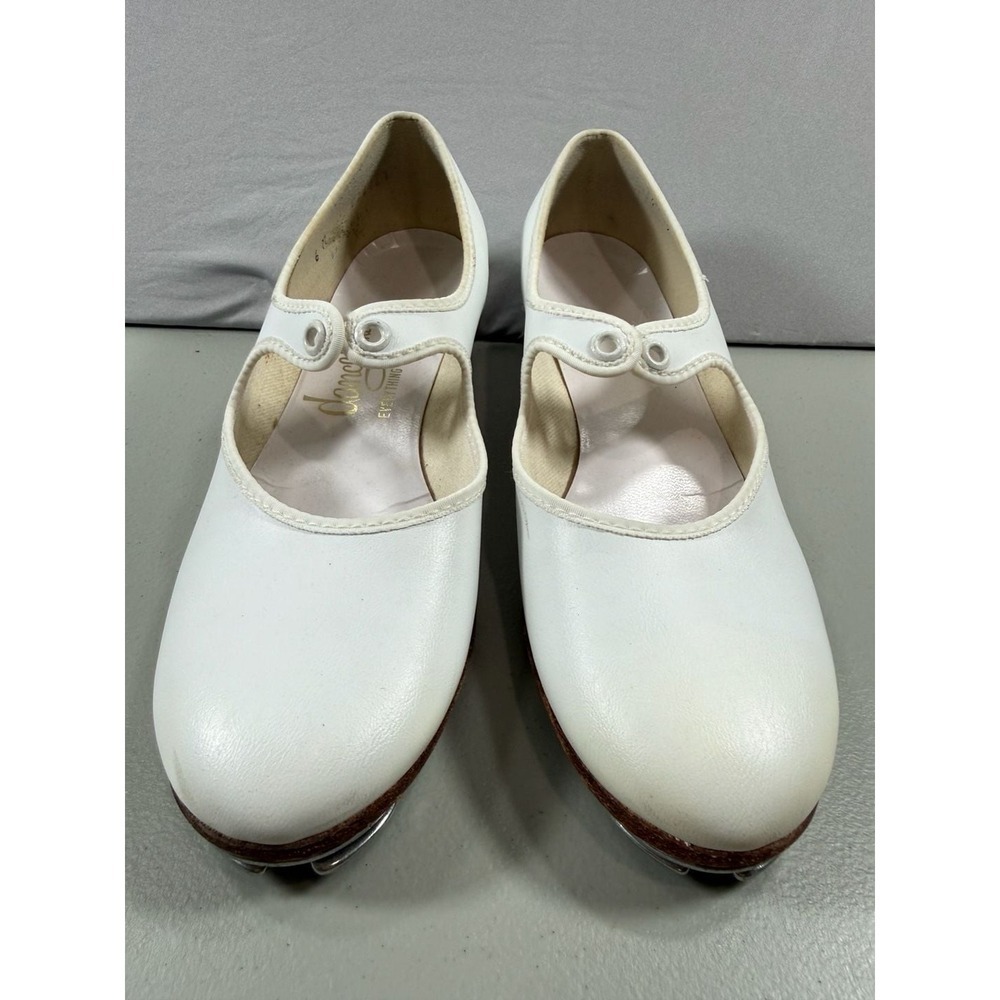 Dance Fashions White Leather Mary Jane Tap Shoes Women's Size 6 M Staccato Taps